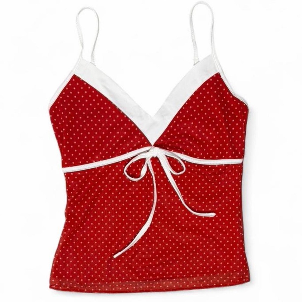 Red & White Polka Dot Tie-Front Cami